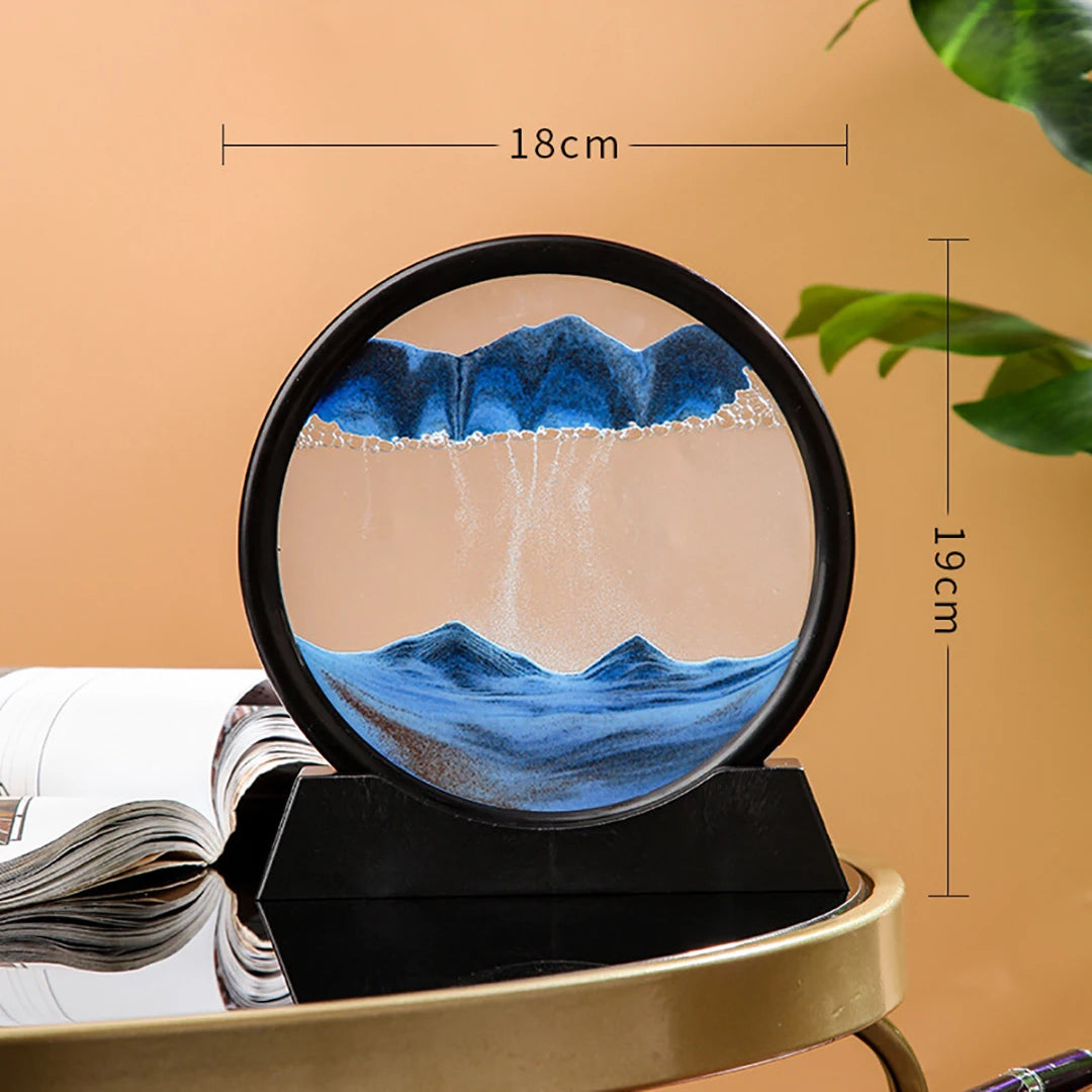 7/12inch 3D Moving Sand Round Glass Natural Sandscape Flowing Sand Hourglass Art Desktop Ornament Office Home Decor Gifts
