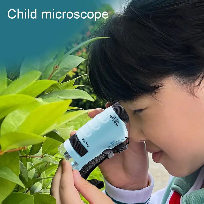 60-120x Lab Mini Pocket Microscope Handheld Microscope Children Science Microscope With LED Light Kids Outdoor Microscope