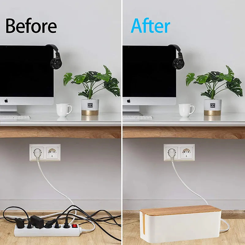 Cable Storage Box Wooden Power Line Storage Case Dustproof Charger Socket Organizer Wire Case Home Cable Winder Organizer