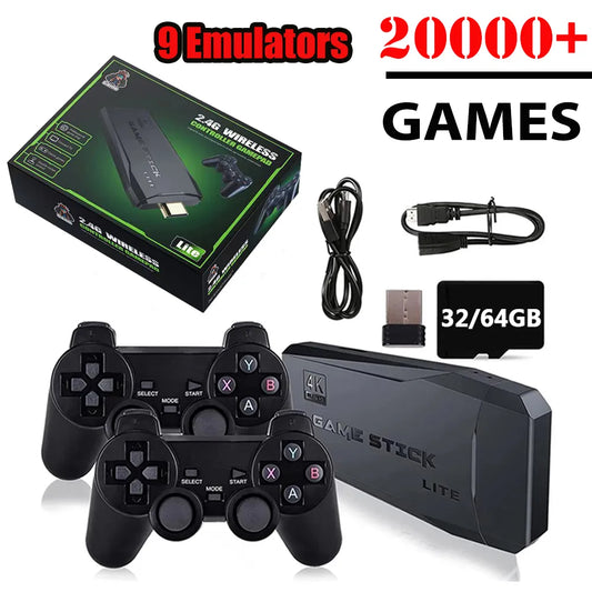 4K Video Game Console Wireless Controller Gamepad Built-in 20000+ Games 64G Retro Handheld Game Player HD TV Game Stick