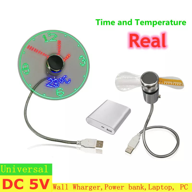 USB Gadgets Clock Fans Time And Temperature Display Small Night light Metal Mini Fan Summer DC 5V By Laptop Mobile Changer PC