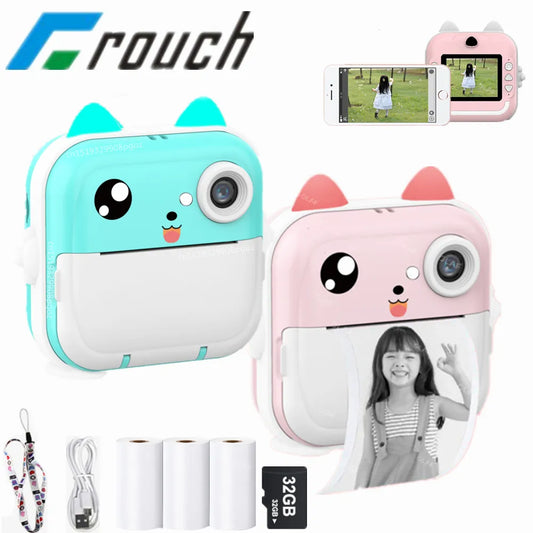 Crouch Instant Print Photo Kids Camera Mini Thermal Printer Video Digital Children Camera For Photography Educational Toys Gift