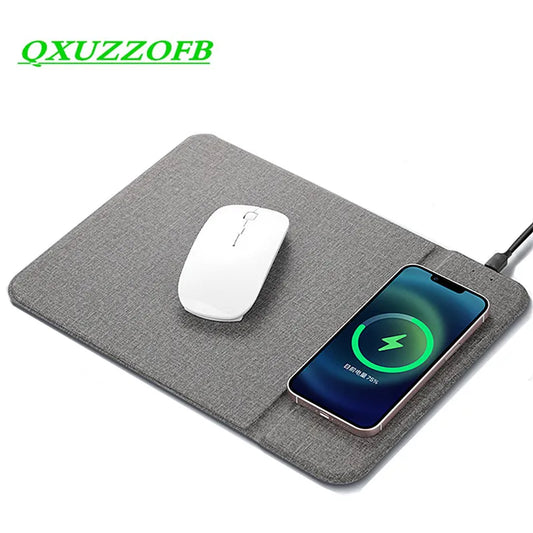 Mouse Pad WIth Qi Wireless Charging PAD For Xiaomi Iphone Samsung Galaxy Huawei Type USB C Phones Holder 2 in 1 PU Leather Mat
